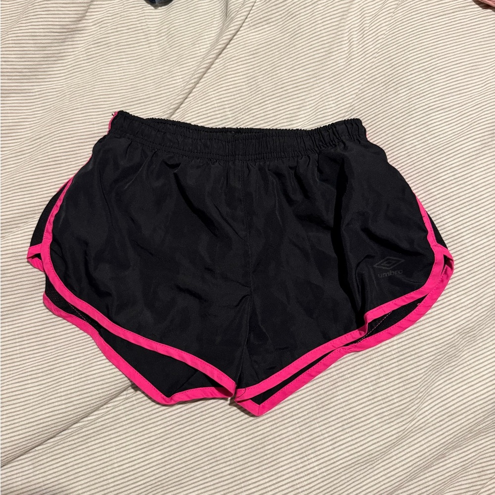 Umbro Black Athletic Shorts with Pink Trim